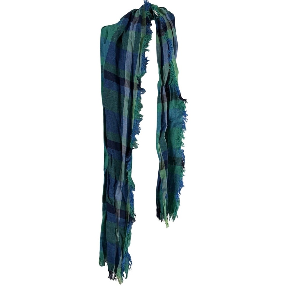 Target Plaid Gauze‎ Scarf Blue Green Teal Frayed Edge Grunge Aesthetic